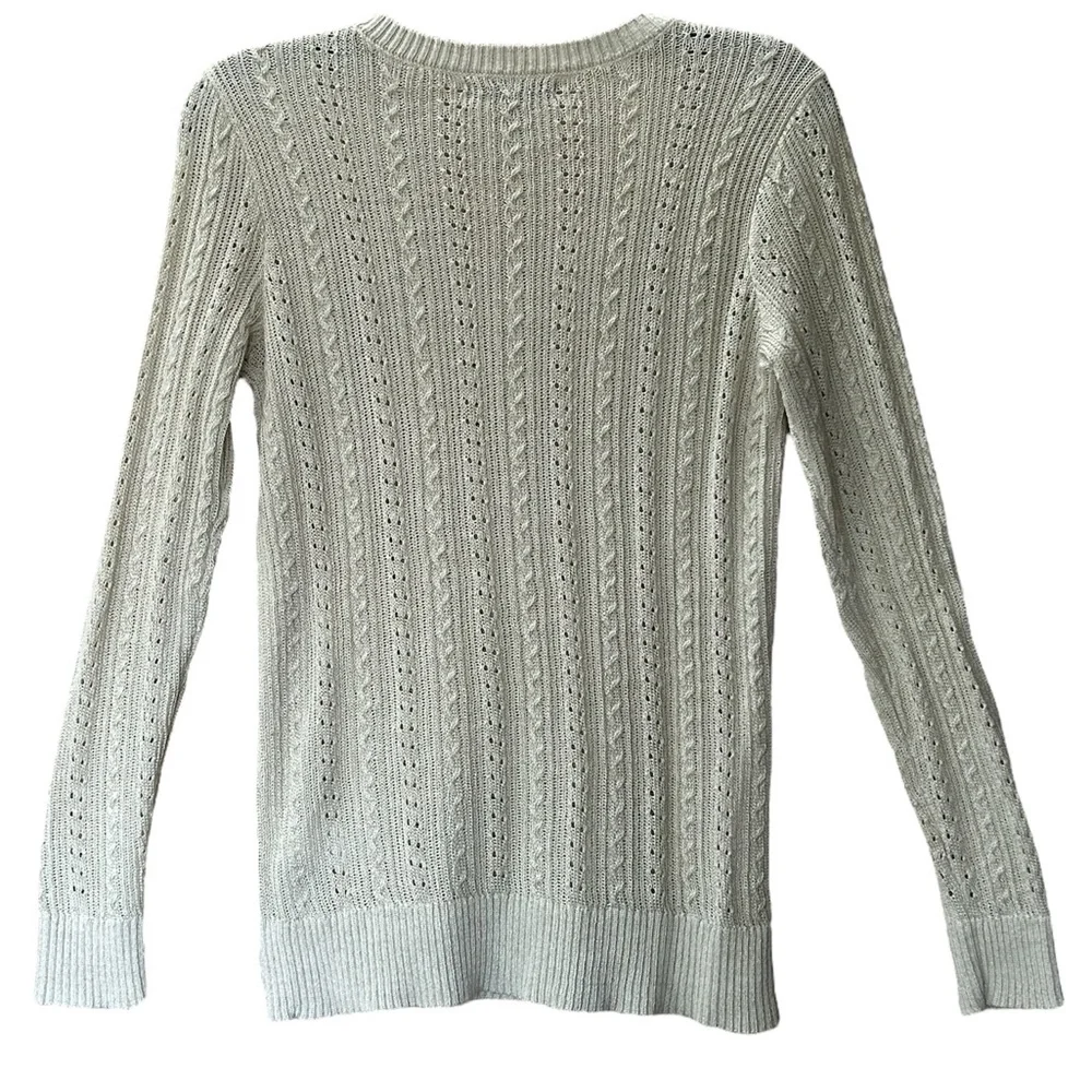 Banana Republic V-neck Cable knit Ivory Cream Sweater w Metallic Accents Size S